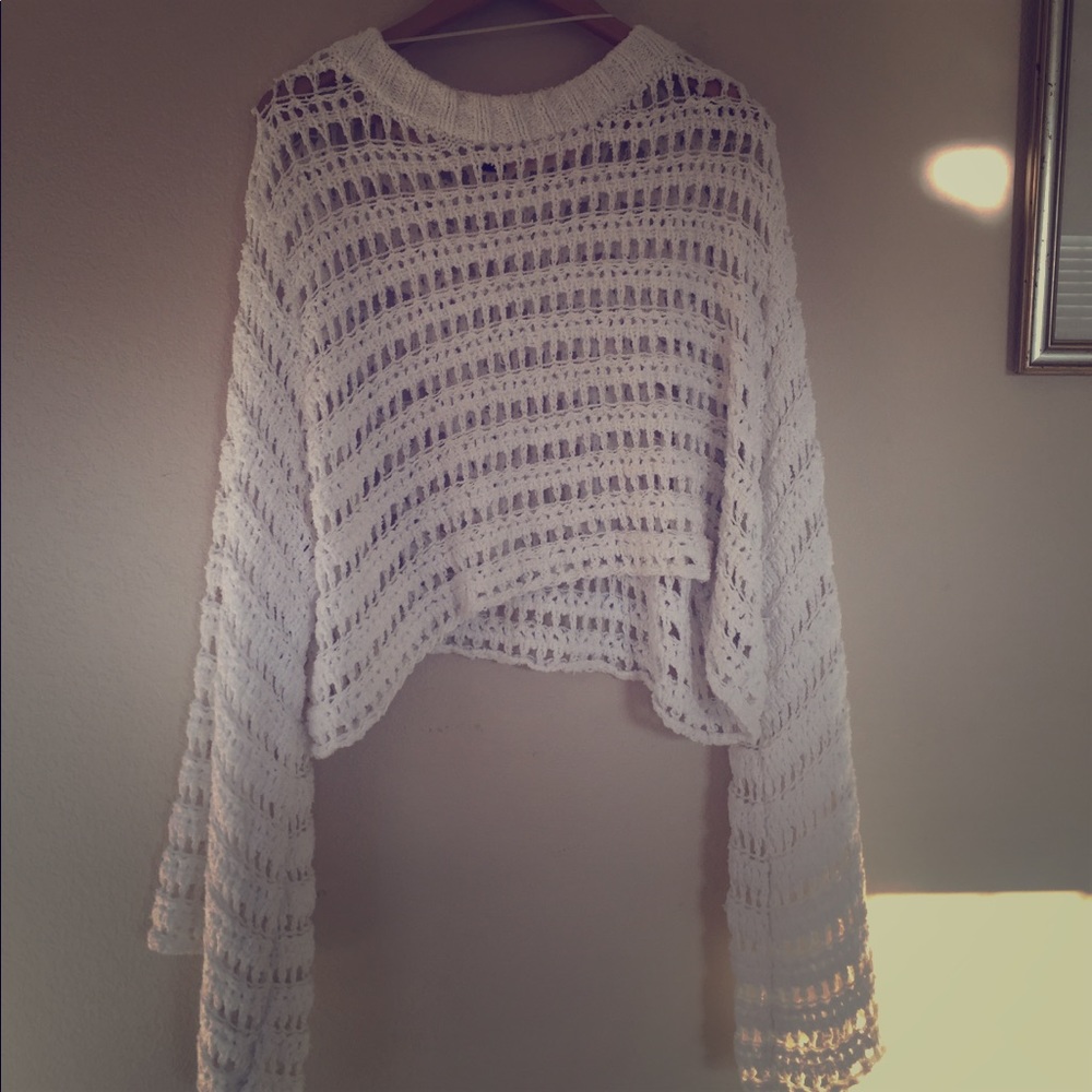 Free People flared sleeve crochet sweater